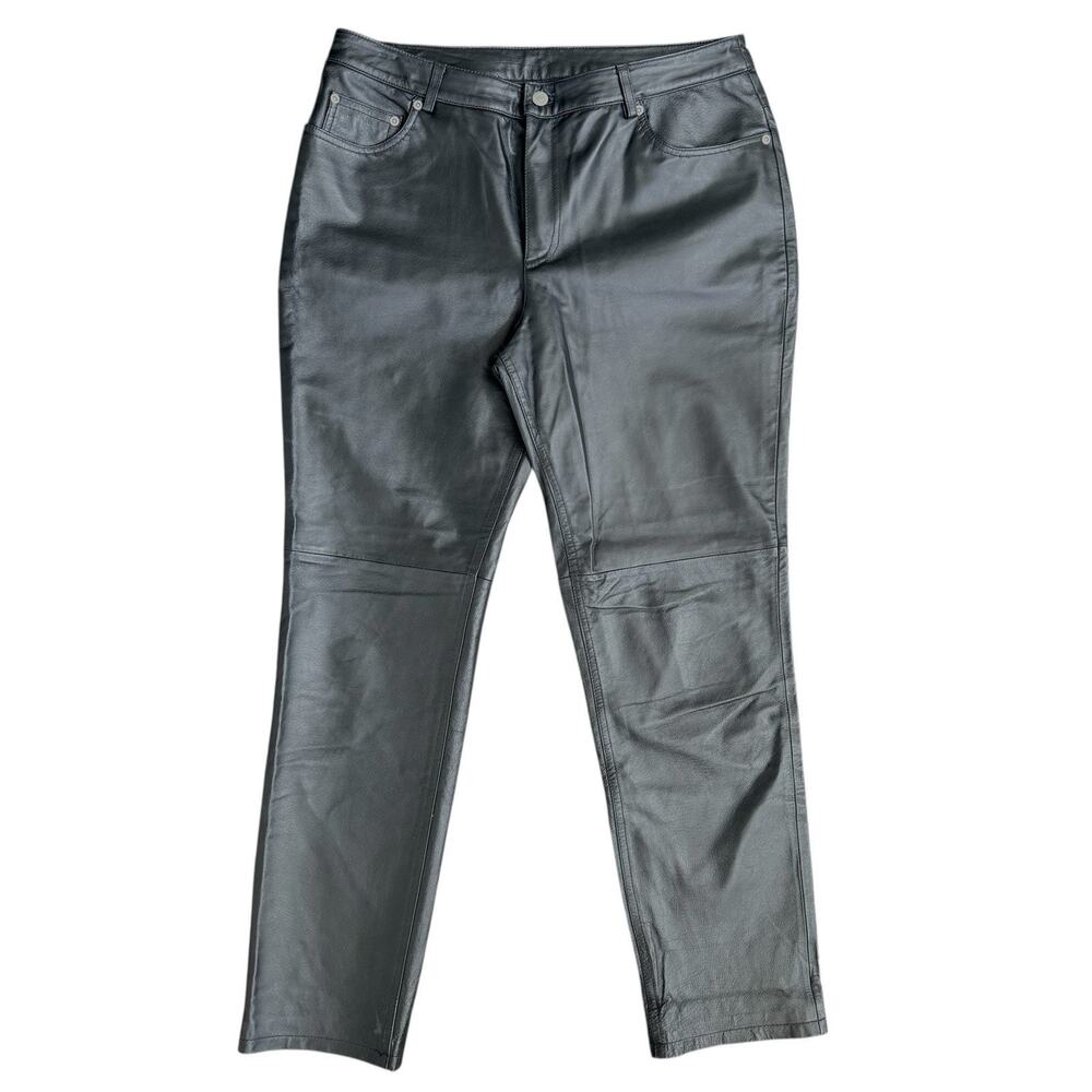 Leather Pants Black Lined Womens 14 Moto Straight Leg Y2K Minimal Jeanology
